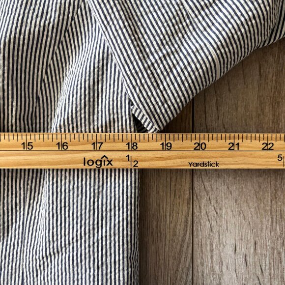 British Khaki Navy Blue and White Striped 100% Cotton Seersucker Blazer Preppy - Picture 5 of 9